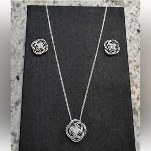 Brighton Classic Knot Necklace & Stud Earrings Set | Timeless Silver